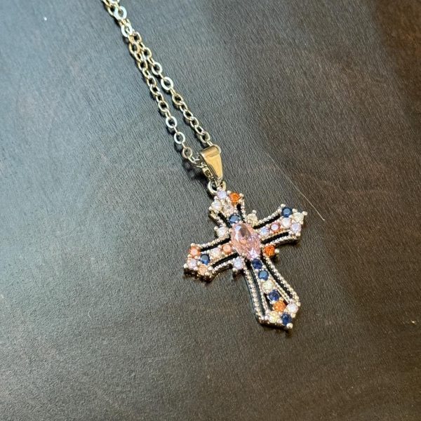 Silver cross pendant necklace