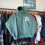 Russell Athletic Men's Green and Cream Hoodie - Image 2