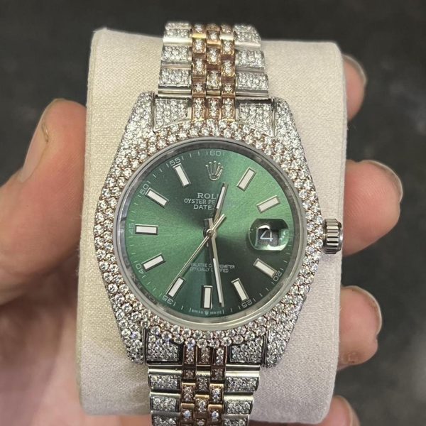 Men's Silver and Green Watch